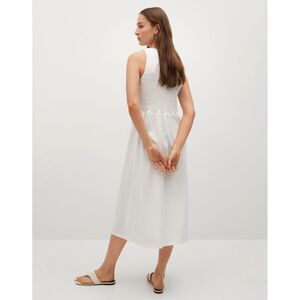 Mango MNG Sleeveless White Smocked Organic Cotton Midi Dress Size Small NWOT